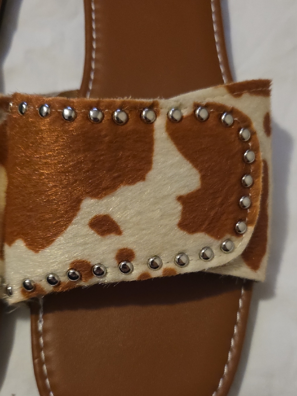 Women’s Brown Cowhide Slide Sandals - Picture 3 of 4